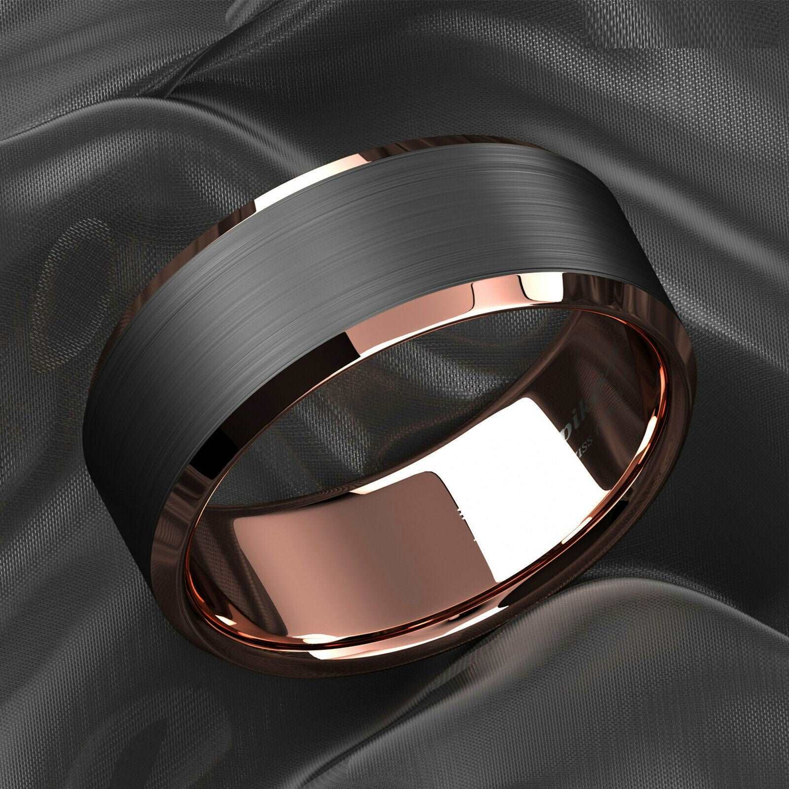 Black Rose Gold Edge Tungsten Ring 8mm