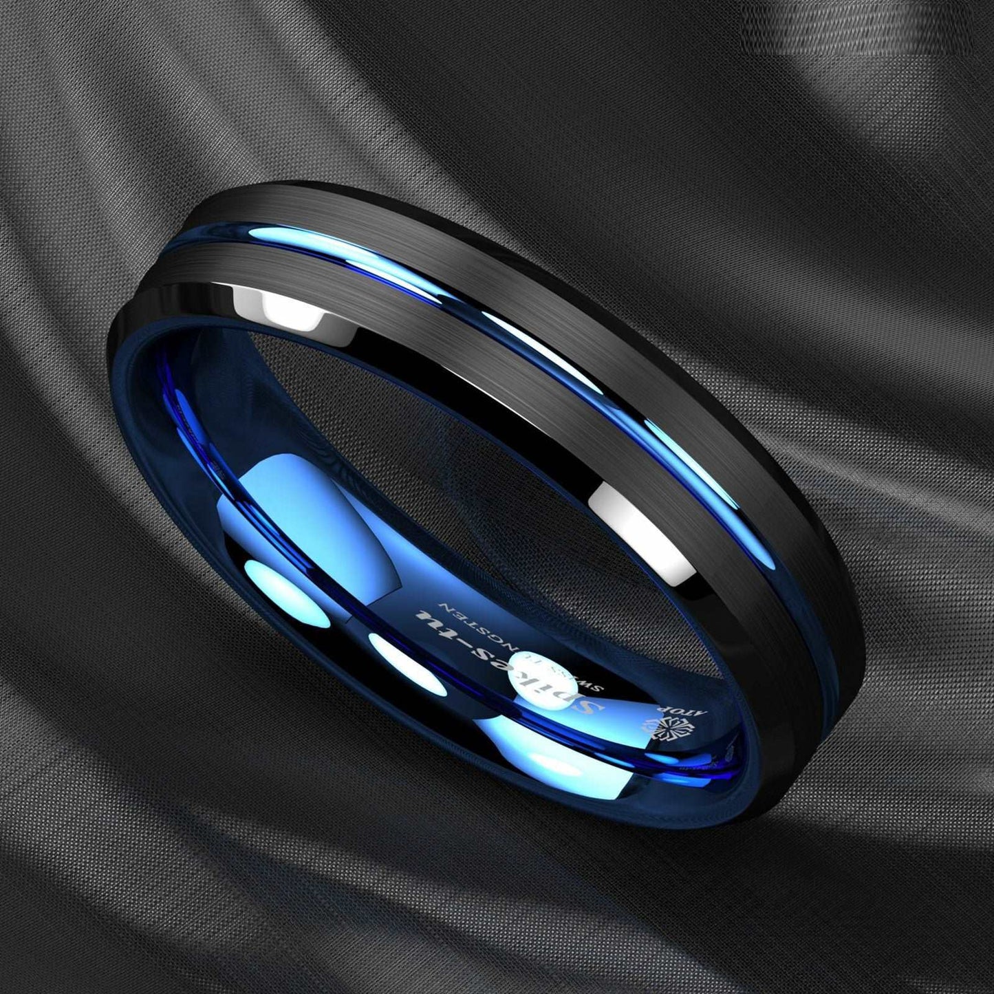 Black Thin Blue Tungsten Ring (6mm)