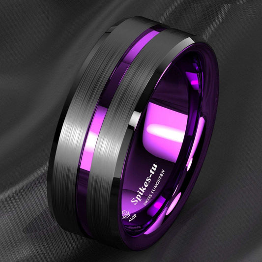 Black Thin Purple Tungsten Ring 8mm