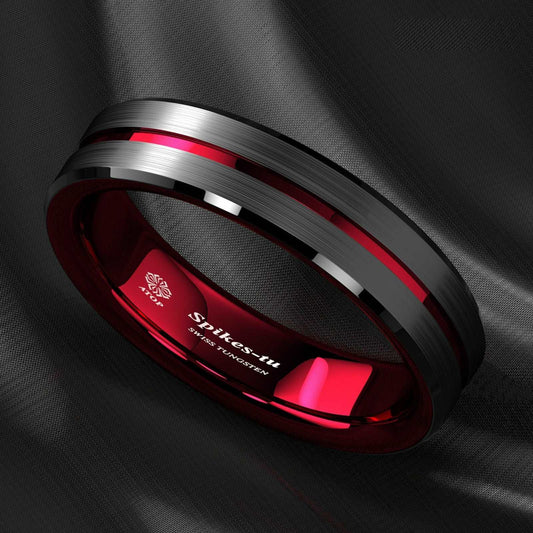 Black Thin Red Tungsten Ring (6mm)