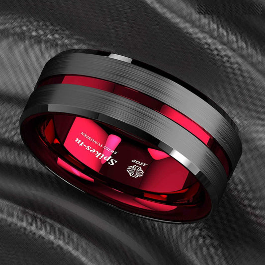 Black Thin Red Tungsten Ring (8mm)