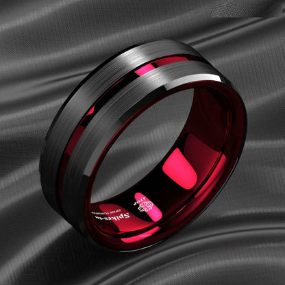 Black Thin Red Tungsten Ring (8mm)