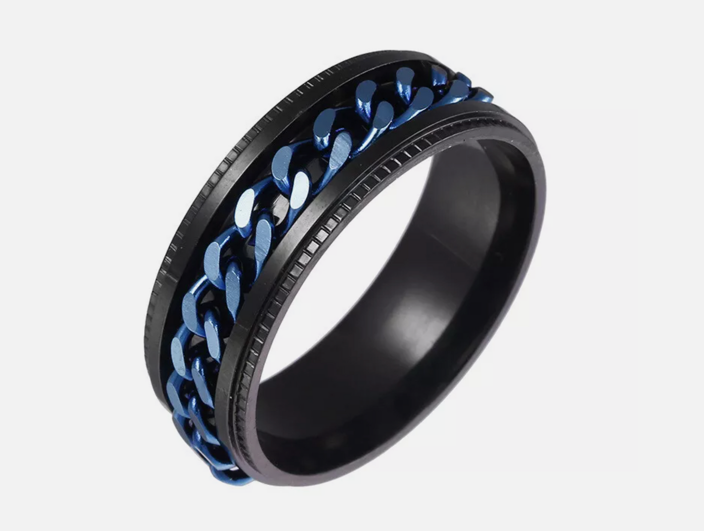 black blue chain spinner ring