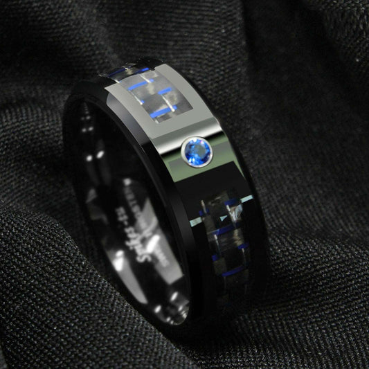 Black Blue Diamonds Tungsten Ring