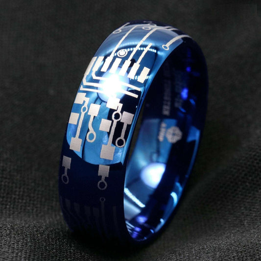 Blue Circuit Board Tungsten Ring 8mm