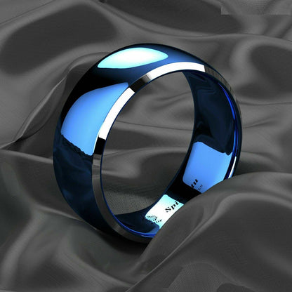 Blue Domed Silver Edges Tungsten Ring 8mm