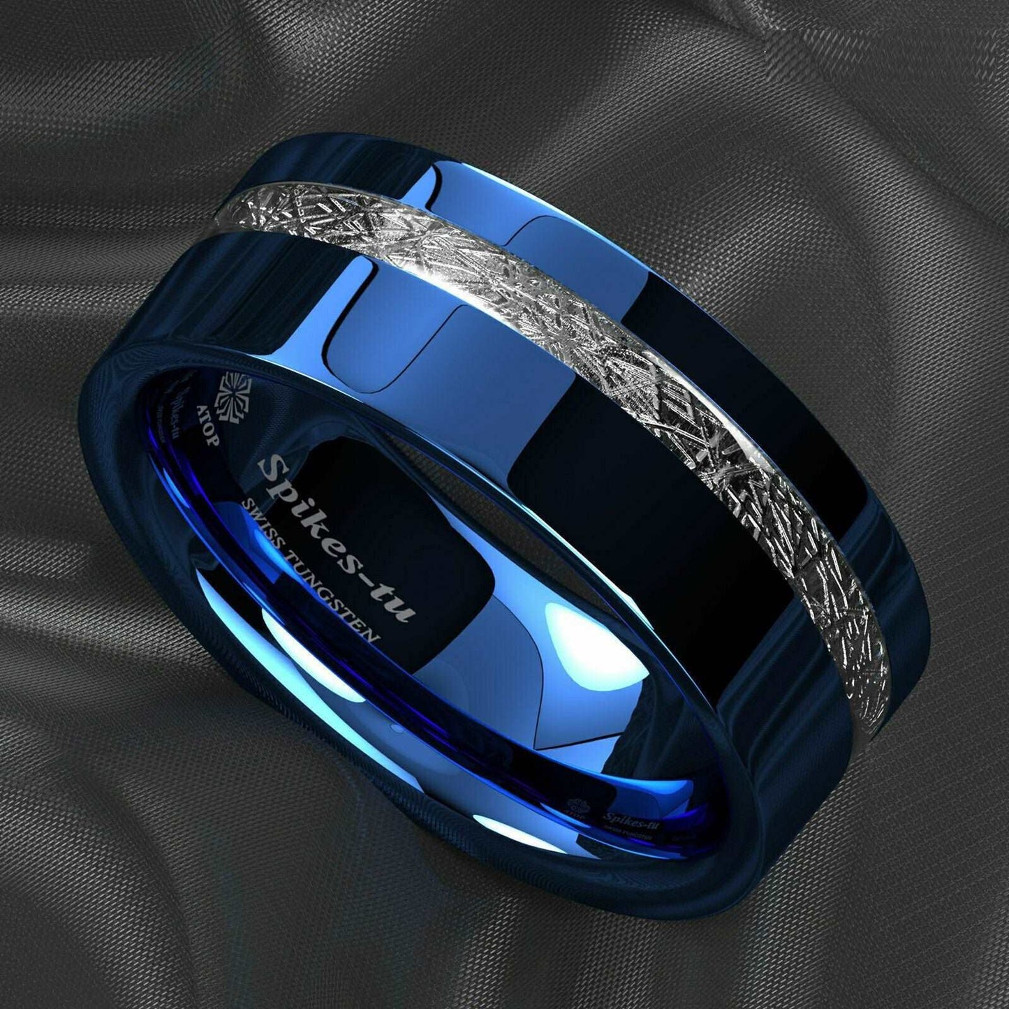 Blue Silver Inlay Tungsten Ring 8mm