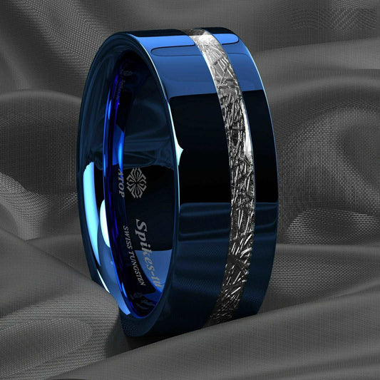 Blue Silver Inlay Tungsten Ring 8mm - Mens Rings Australia