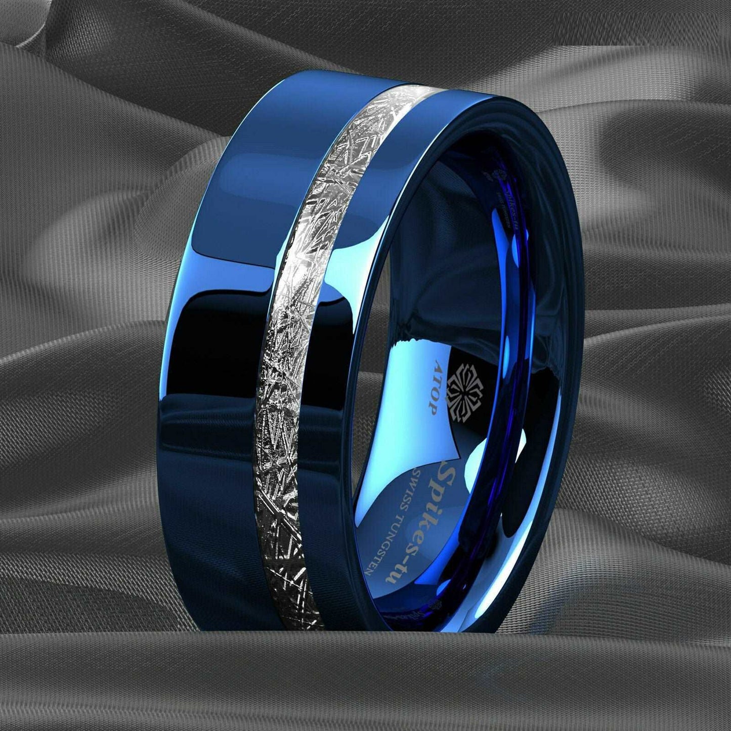 Blue Silver Inlay Tungsten Ring 8mm