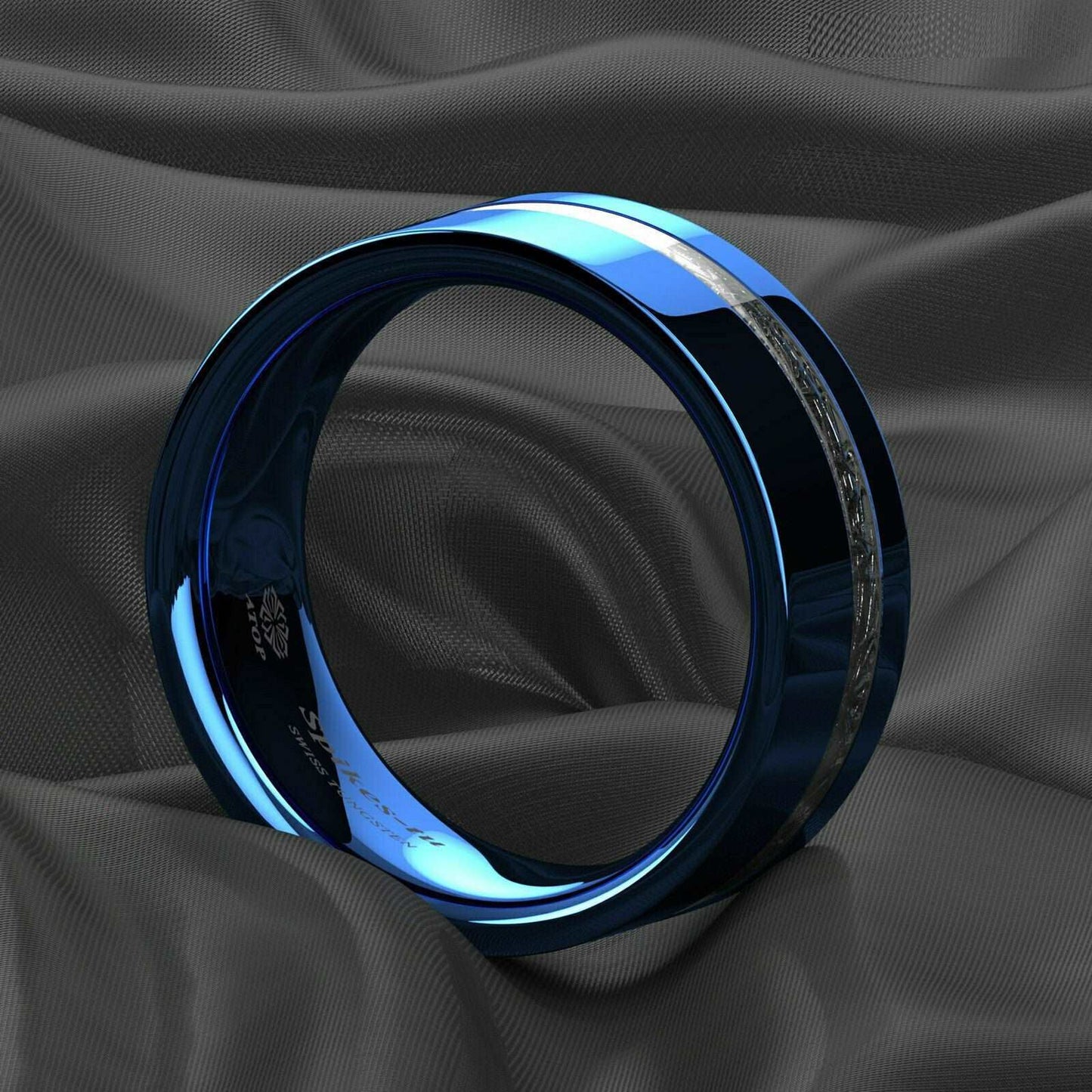 Blue Silver Inlay Tungsten Ring 8mm