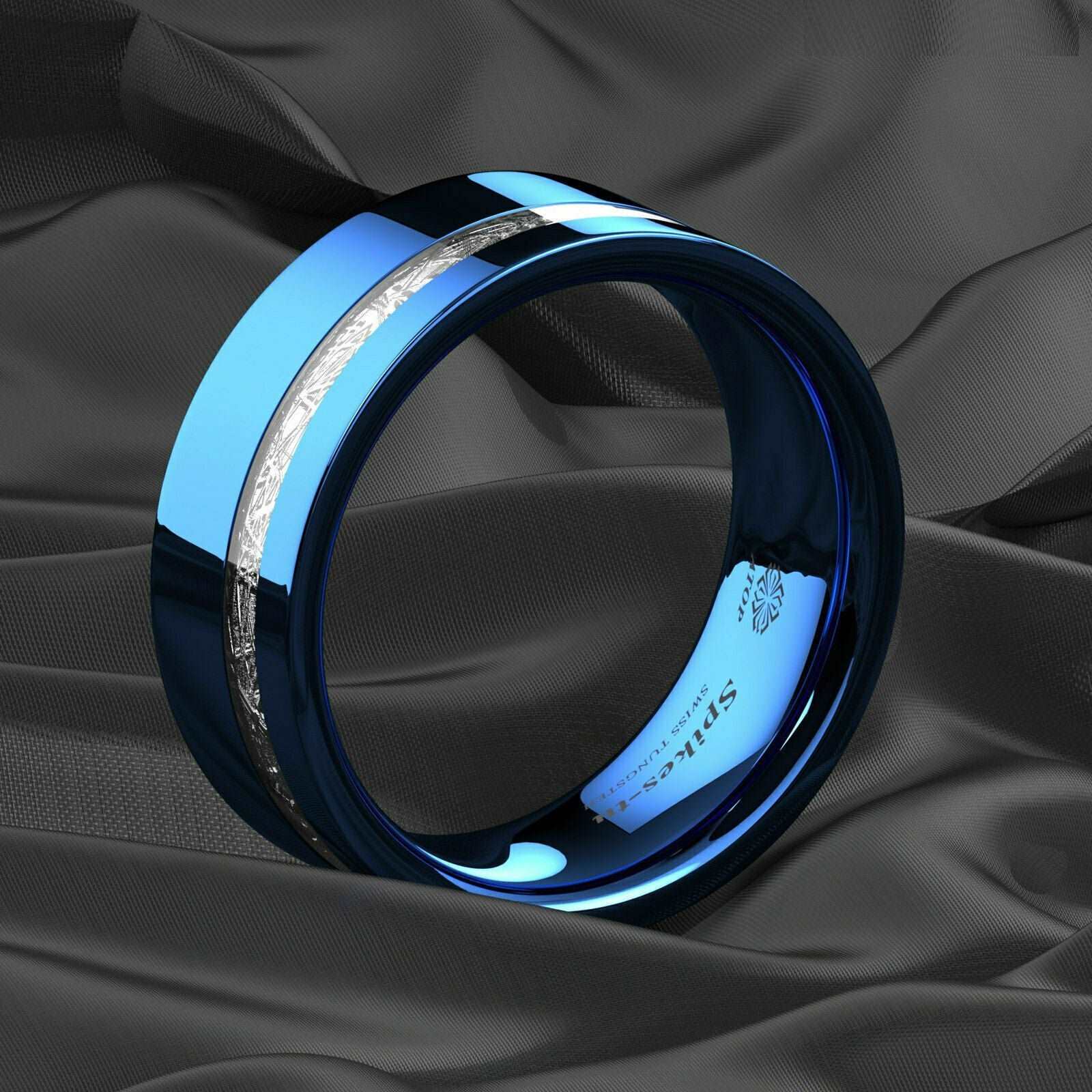 Blue Silver Inlay Tungsten Ring 8mm