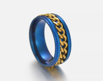 mens blue chain spinner ring aus