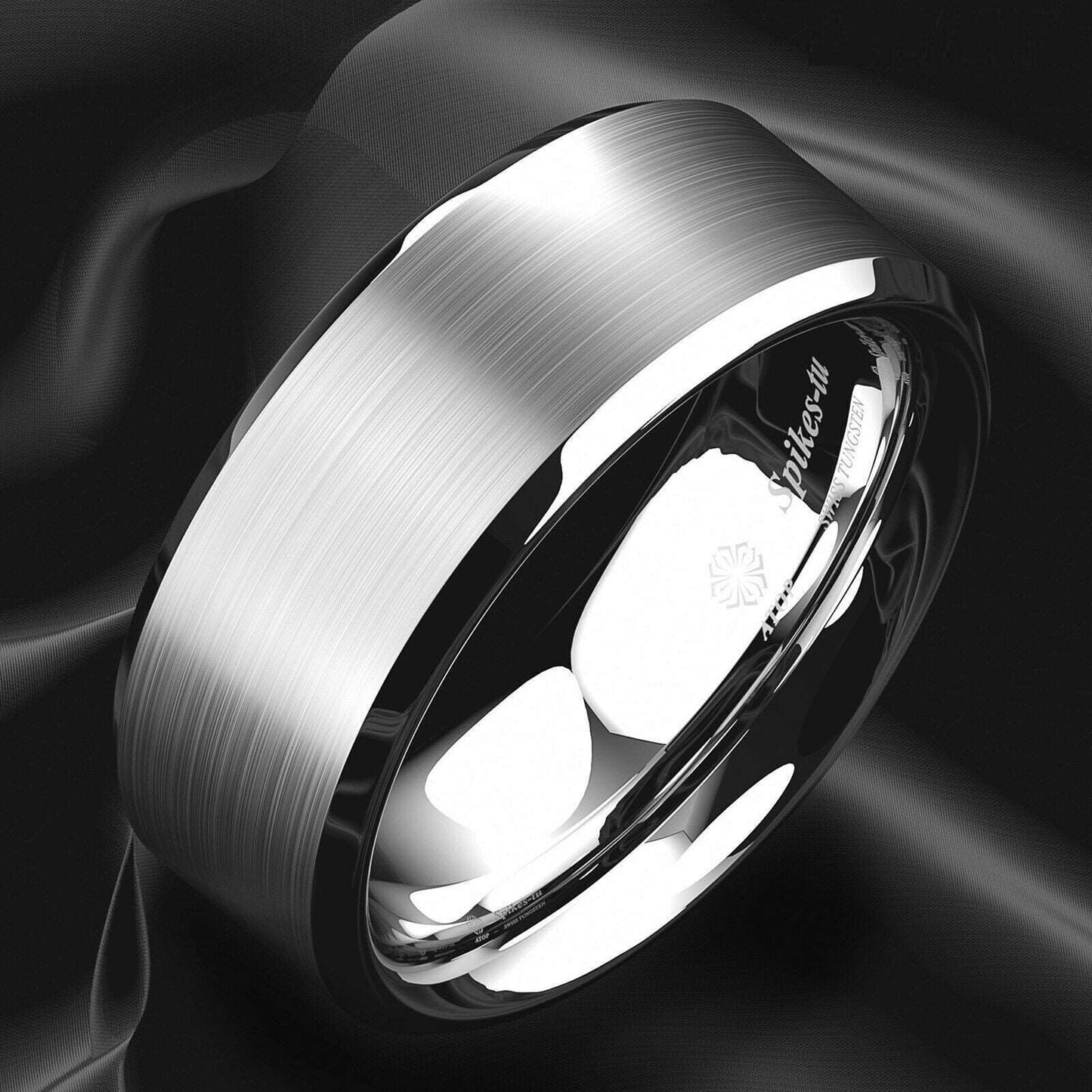 Brushed Center Tungsten Ring 8mm