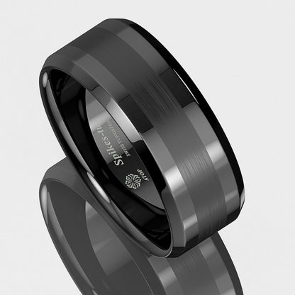 Brushed Center Black Tungsten Ring 8mm