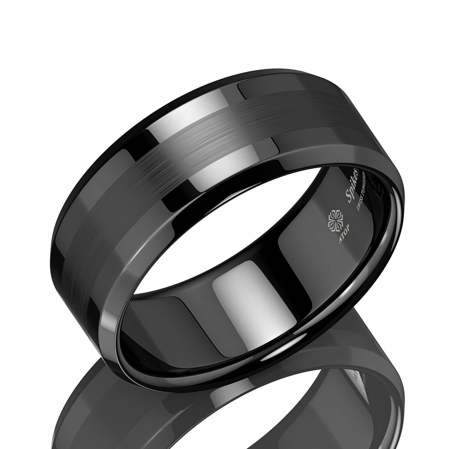 Brushed Center Black Tungsten Ring 8mm