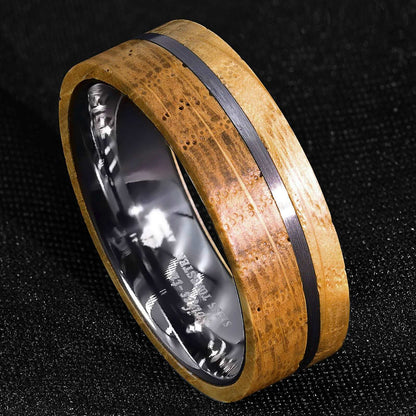 Brushed Stripe Wood Tungsten Ring 8mm