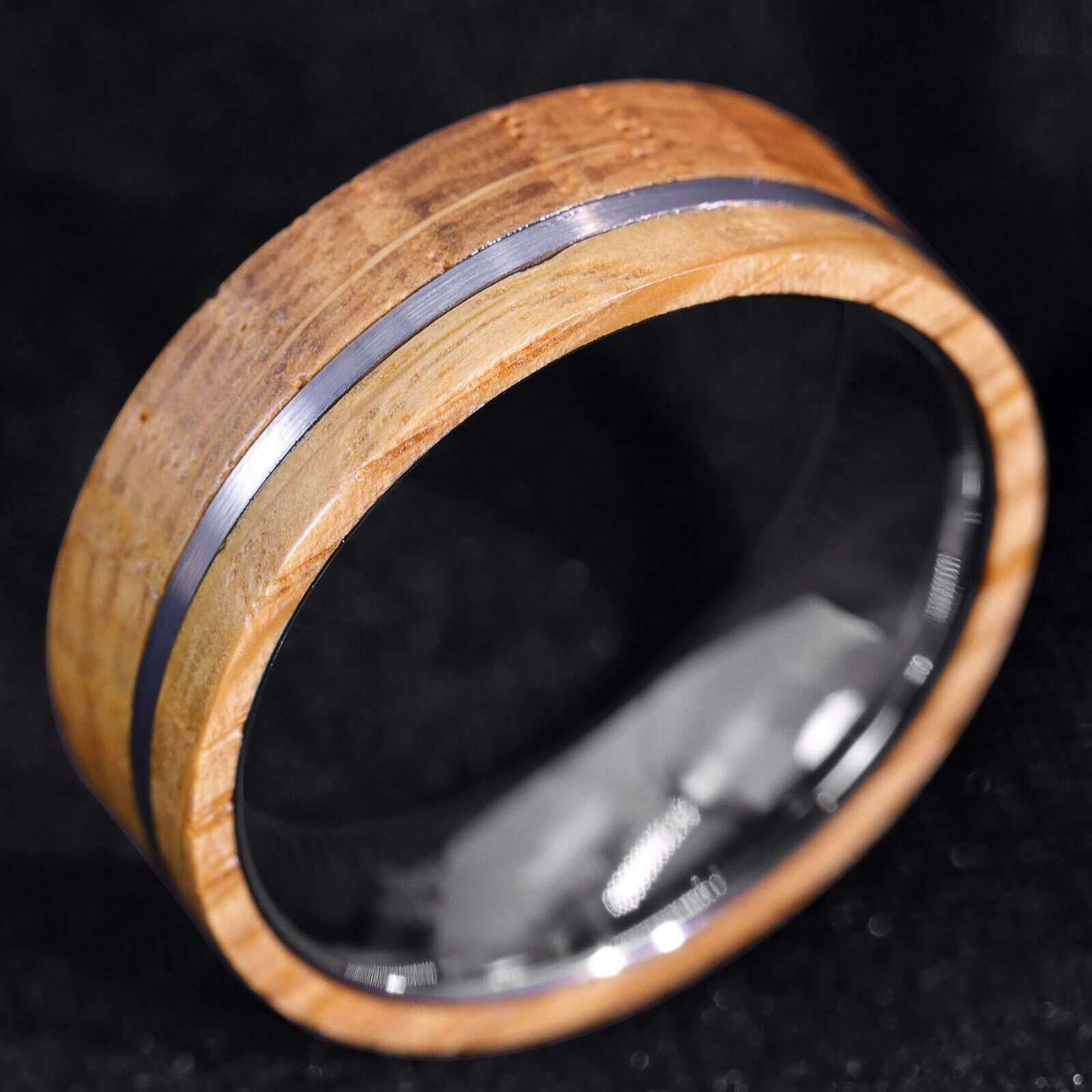 Brushed Stripe Wood Tungsten Ring 8mm