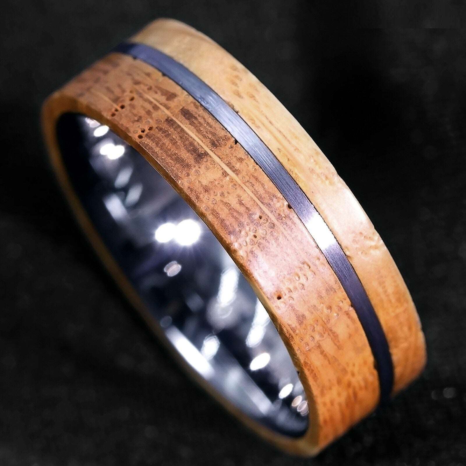 Brushed Stripe Wood Tungsten Ring 8mm