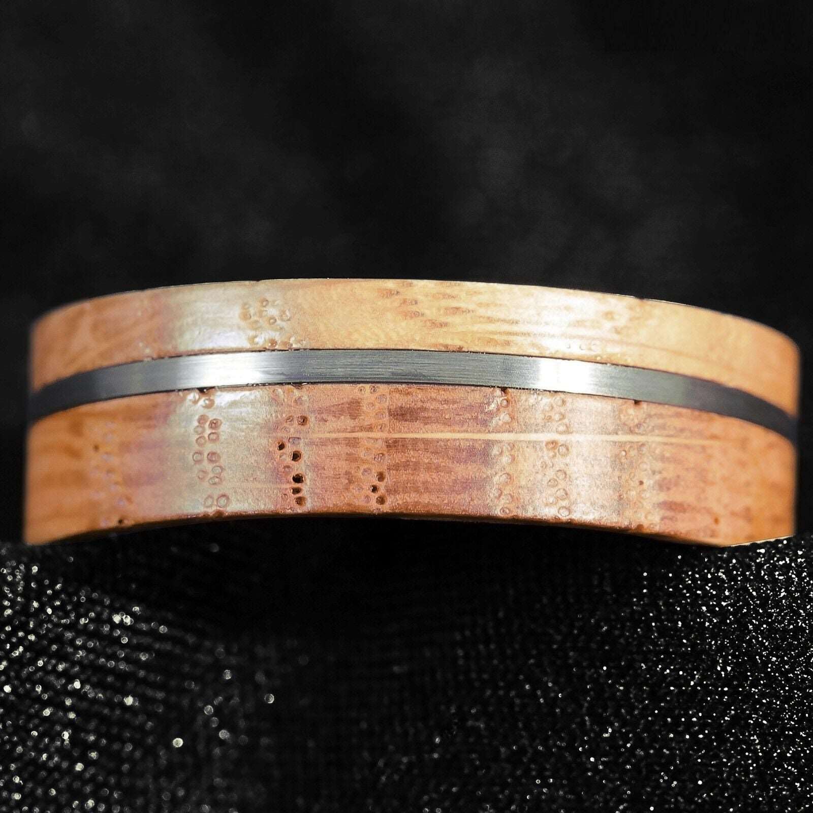 Brushed Stripe Wood Tungsten Ring 8mm