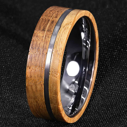 Brushed Stripe Wood Tungsten Ring 8mm