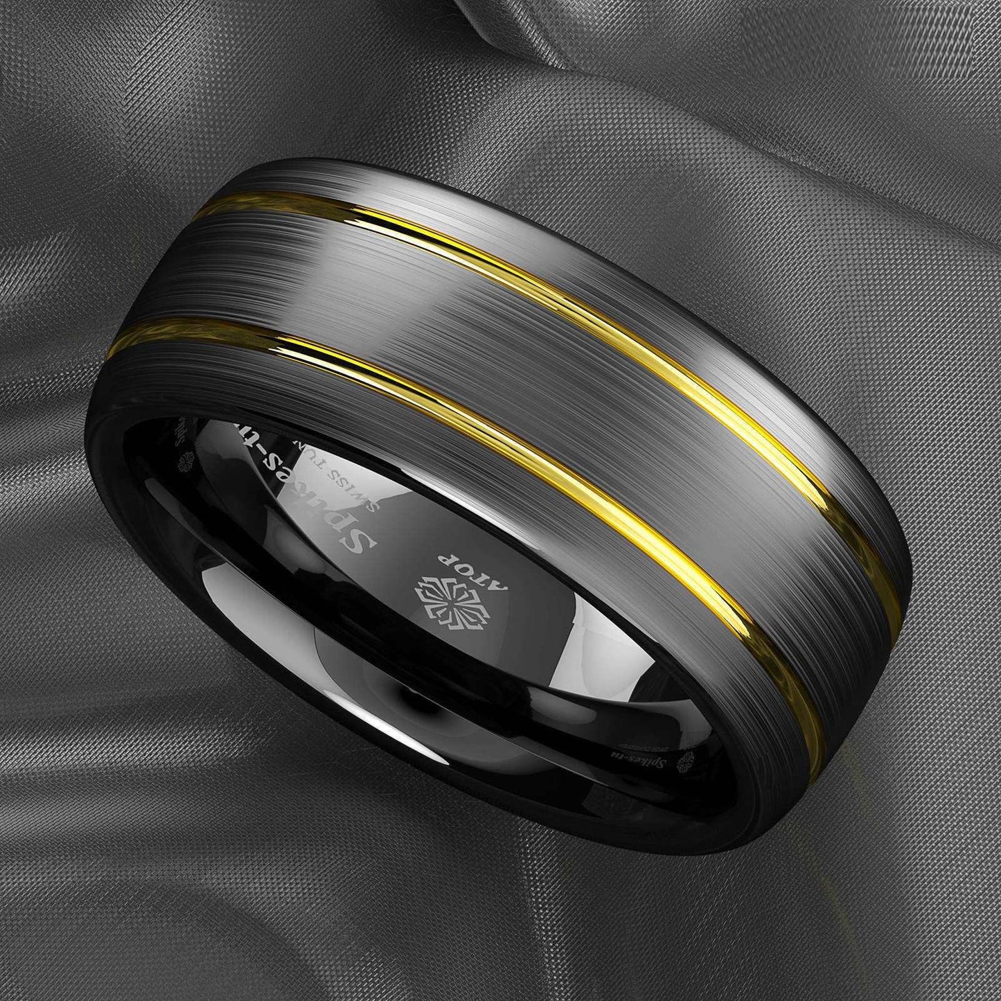 Dome Black 18k Gold Tungsten Ring 8mm