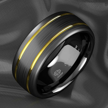 Dome Black 18k Gold Tungsten Ring 8mm