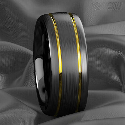 Dome Black 18k Gold Tungsten Ring 8mm