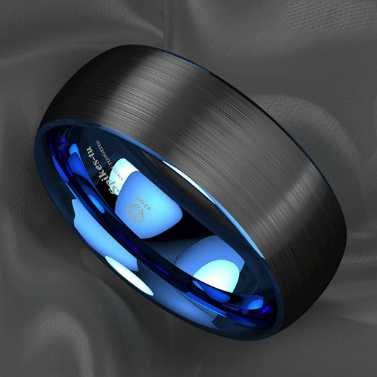 Dome Brushed Black Blue Tungsten Ring 8mm