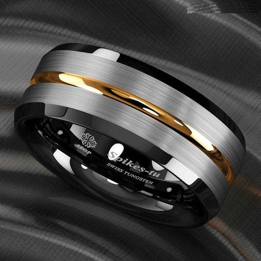 Black Gold Stripe Tungsten Ring 8mm