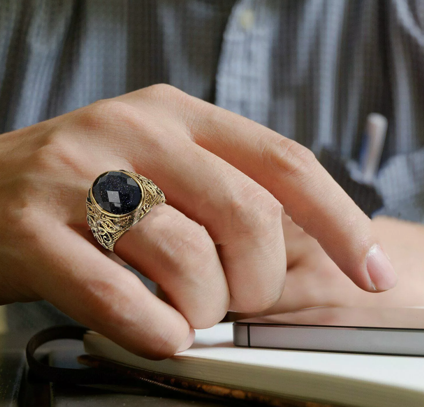 mens gold stone ring