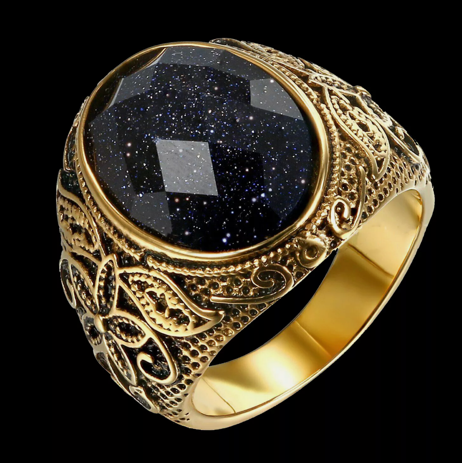 titanium gold stone ring