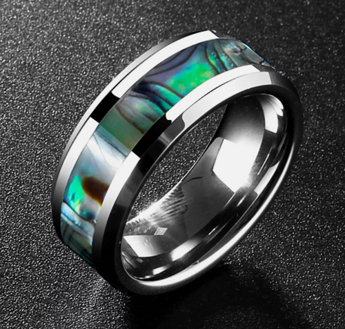 Green Shell Pattern Titanium Mens Ring