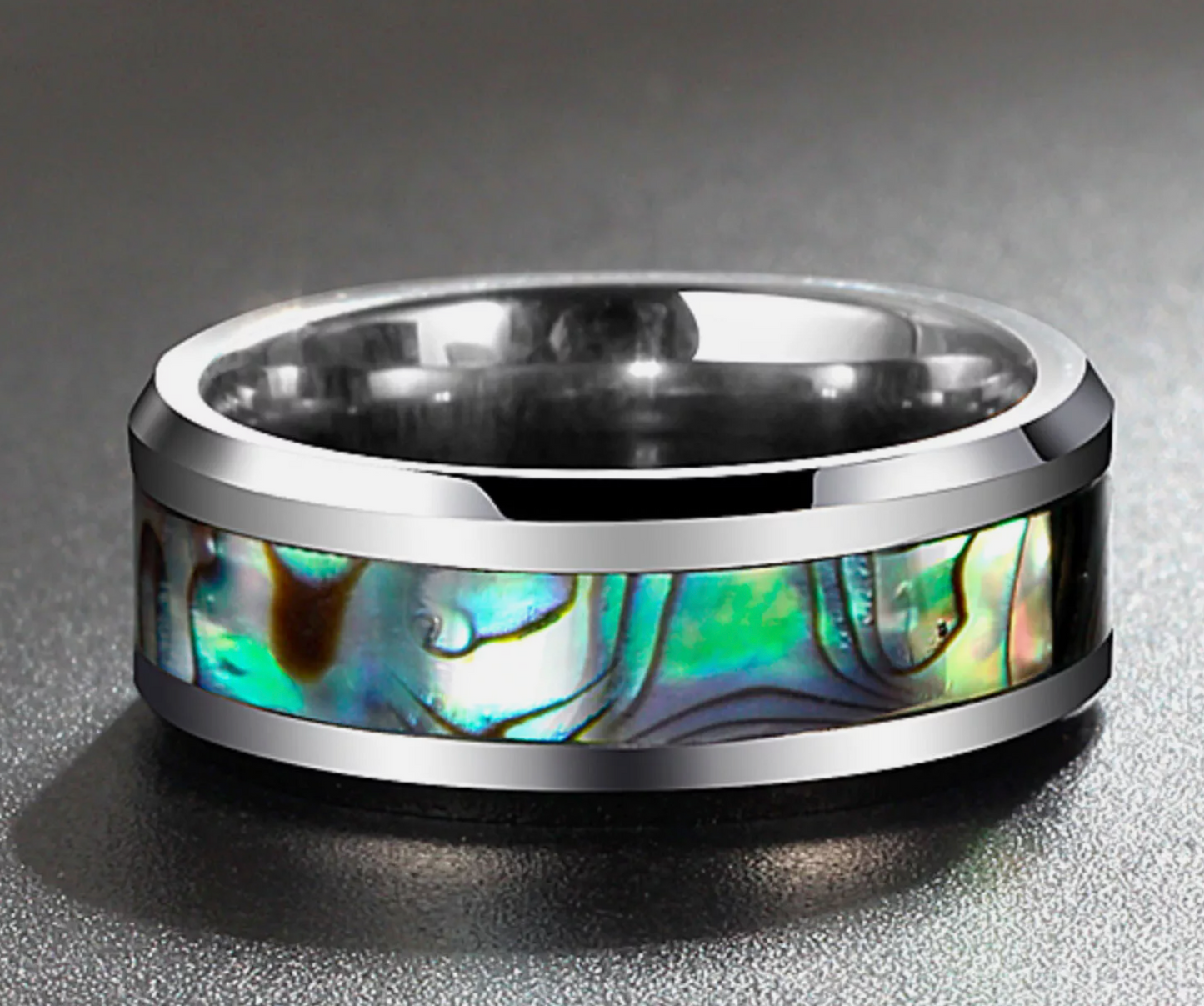 Green Shell Pattern Titanium Mens Ring