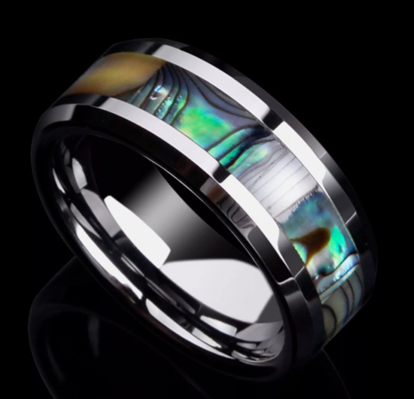 Green Shell Pattern Titanium Mens Ring