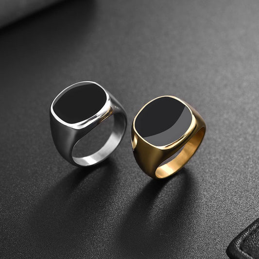 mens silver and gold signet ring titanium