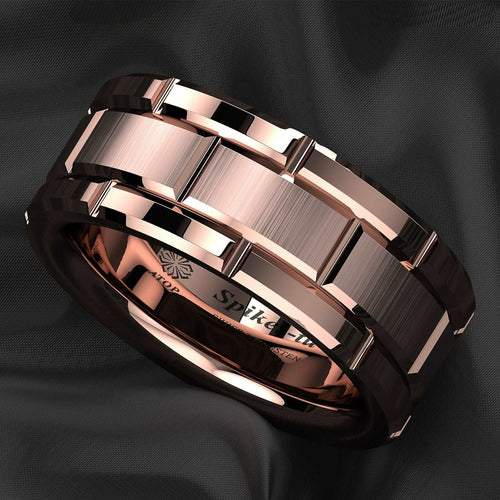 Rose Gold Brick Tungsten Ring 8mm