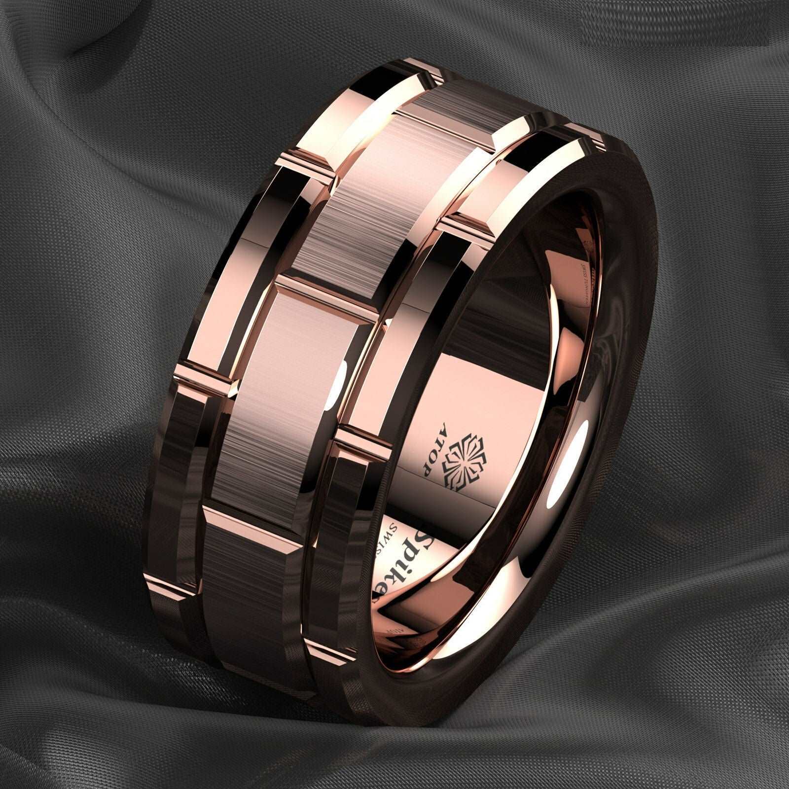 Rose Gold Brick Tungsten Ring 8mm