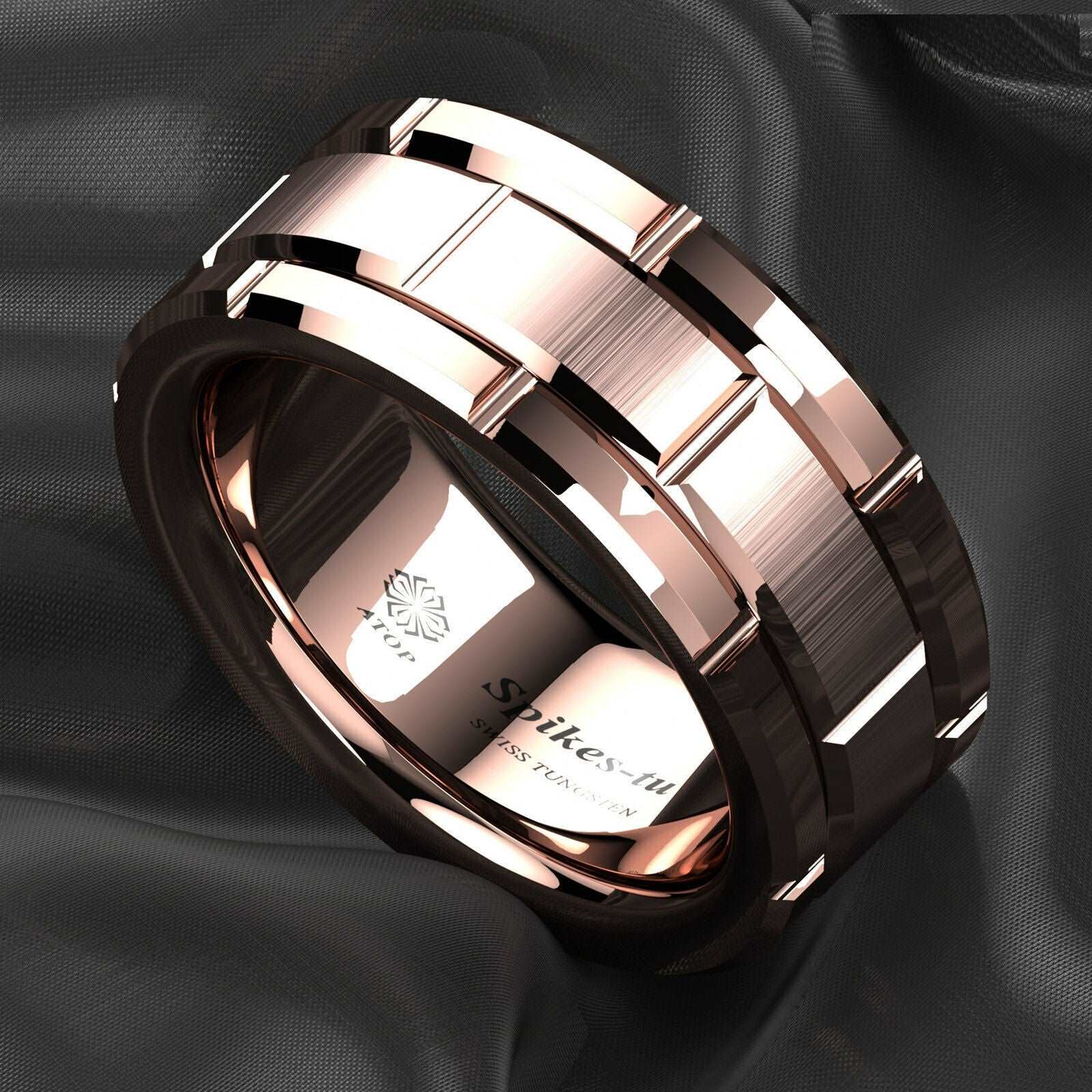 Rose Gold Brick Tungsten Ring 8mm