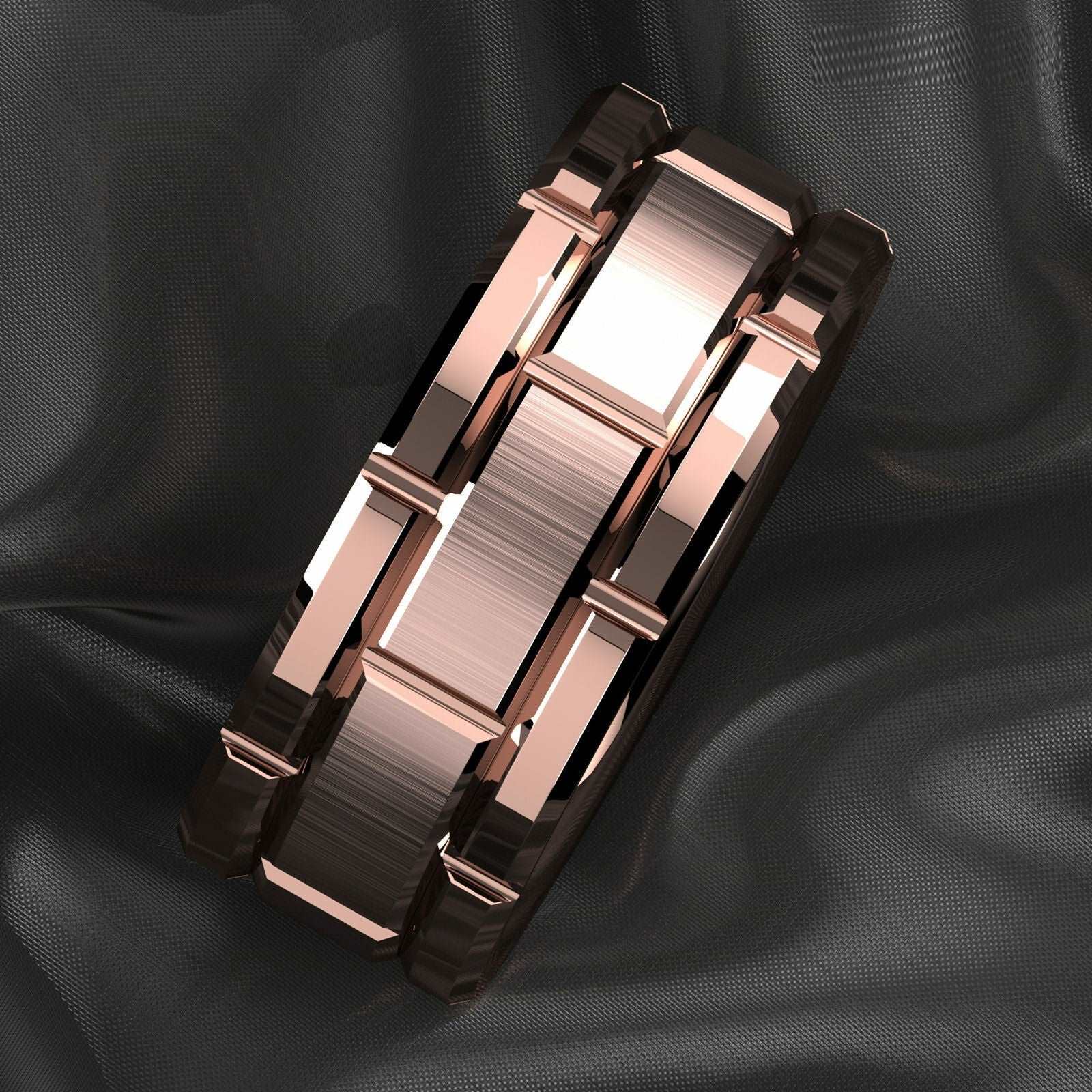 Rose Gold Brick Tungsten Ring 8mm