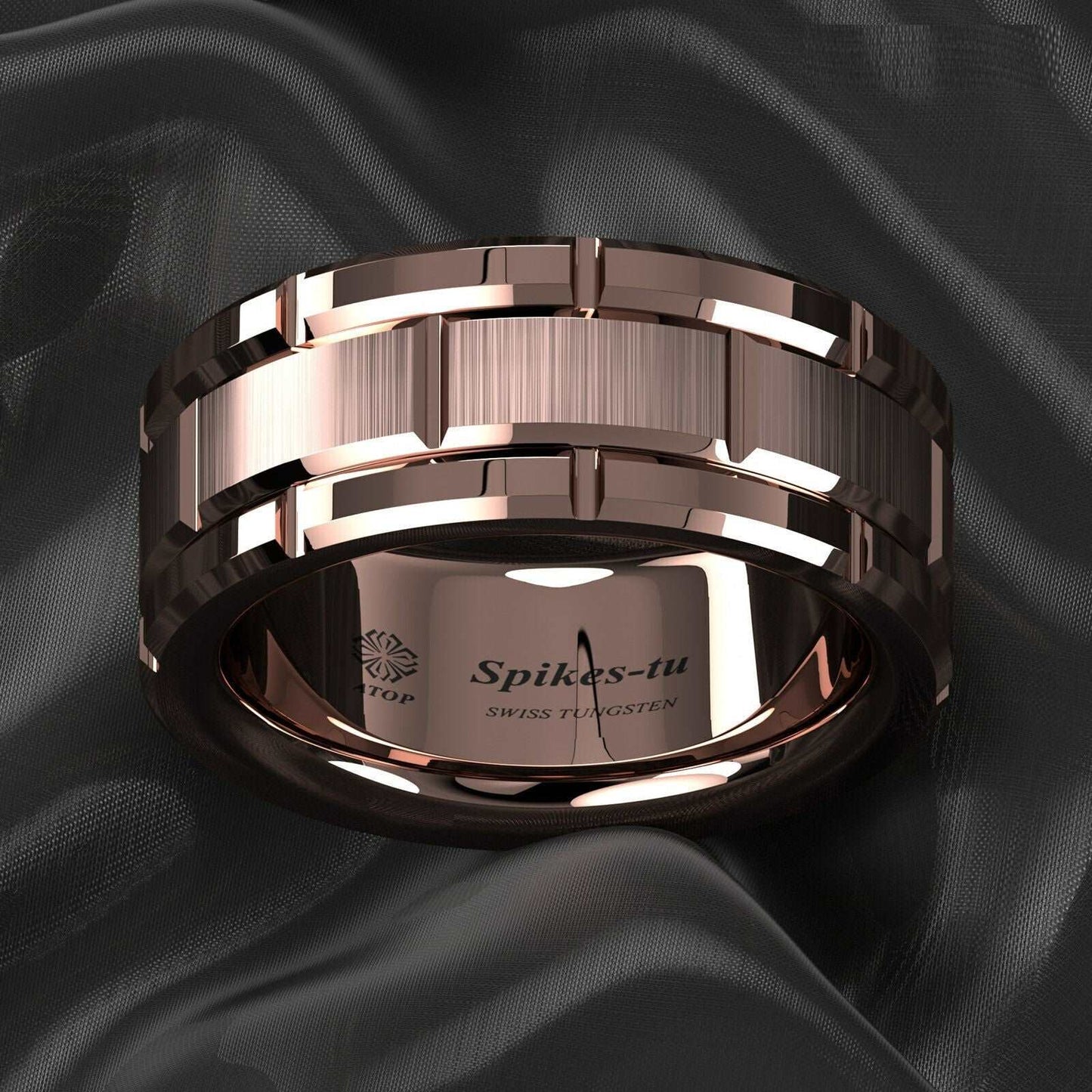 Rose Gold Brick Tungsten Ring 8mm