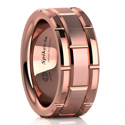 Rose Gold Brick Tungsten Ring 8mm