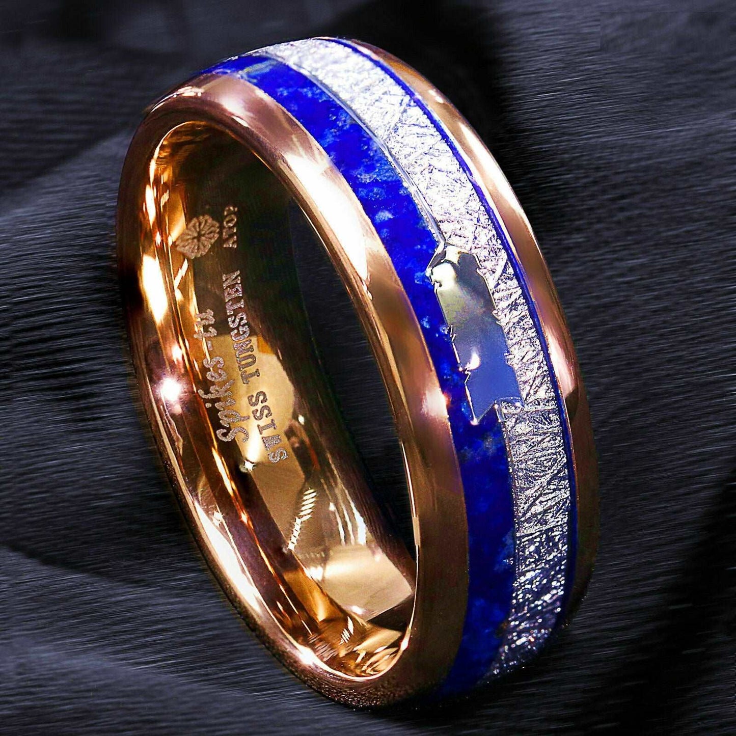 Rose Gold Lasurite Silver Tungsten Ring 8mm