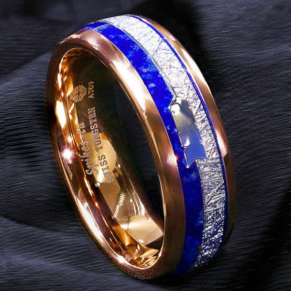 Rose Gold Lasurite Silver Tungsten Ring 8mm