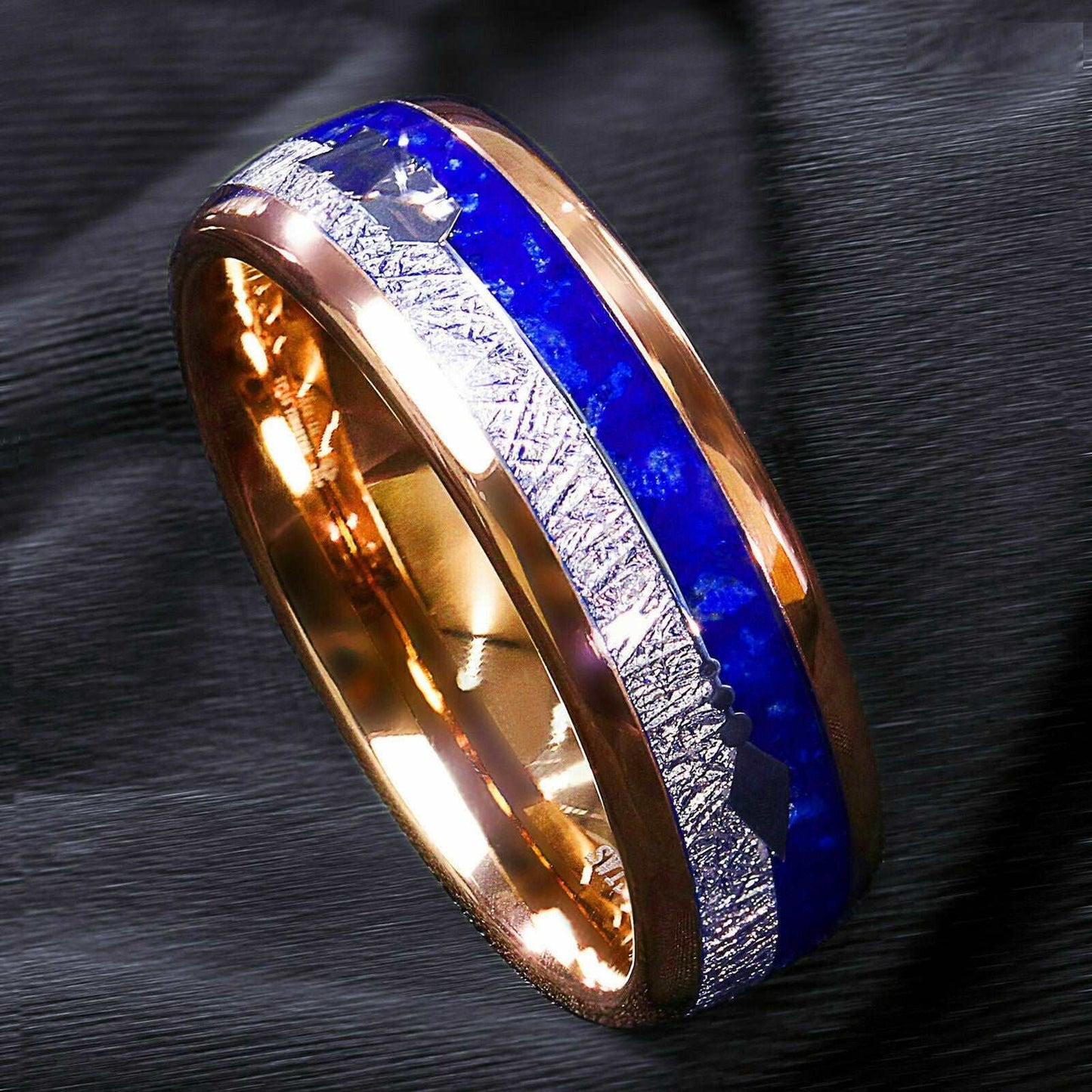 Rose Gold Lasurite Silver Tungsten Ring 8mm