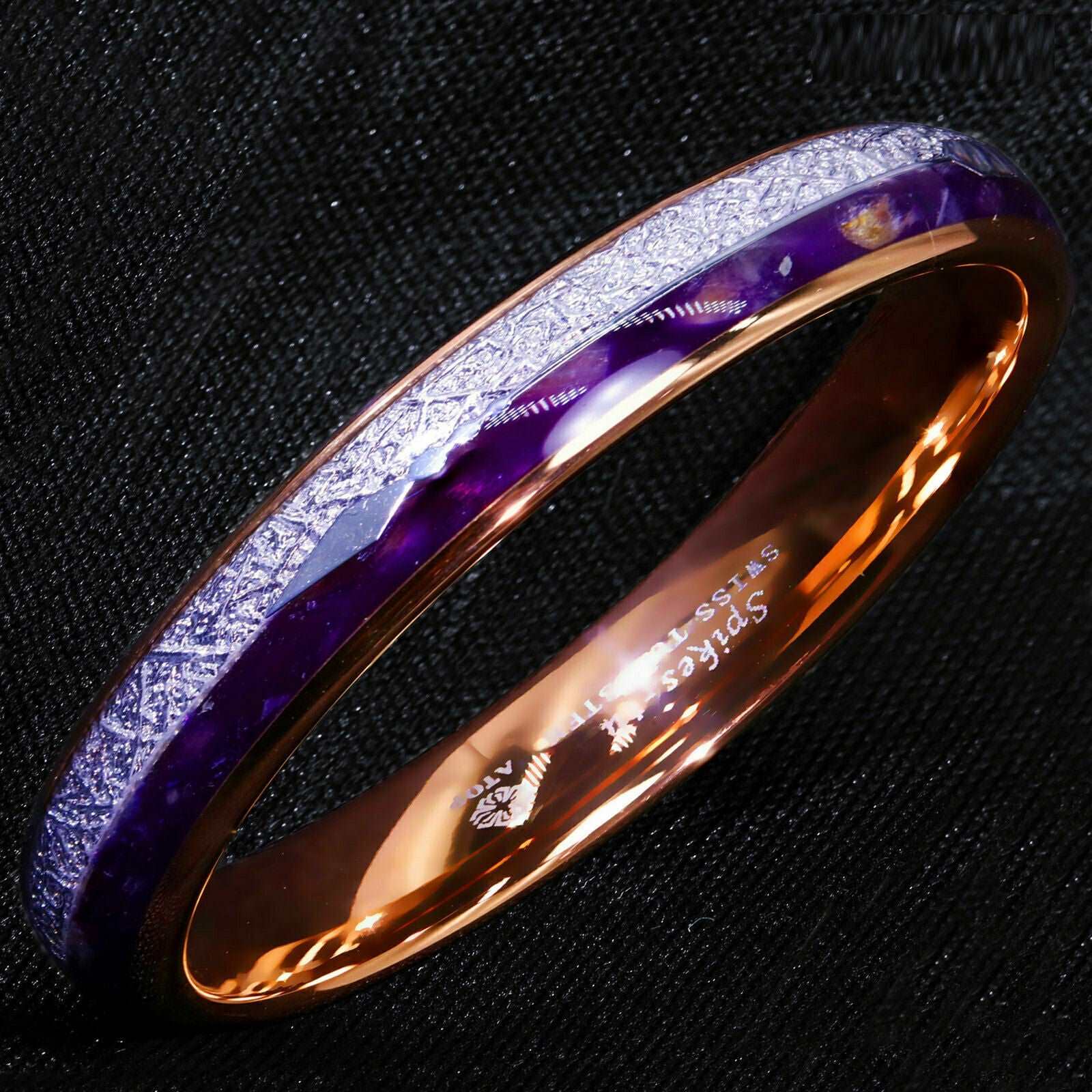 Rose Gold Purple Agate Tungsten Ring (6mm) - Mens Rings Australia