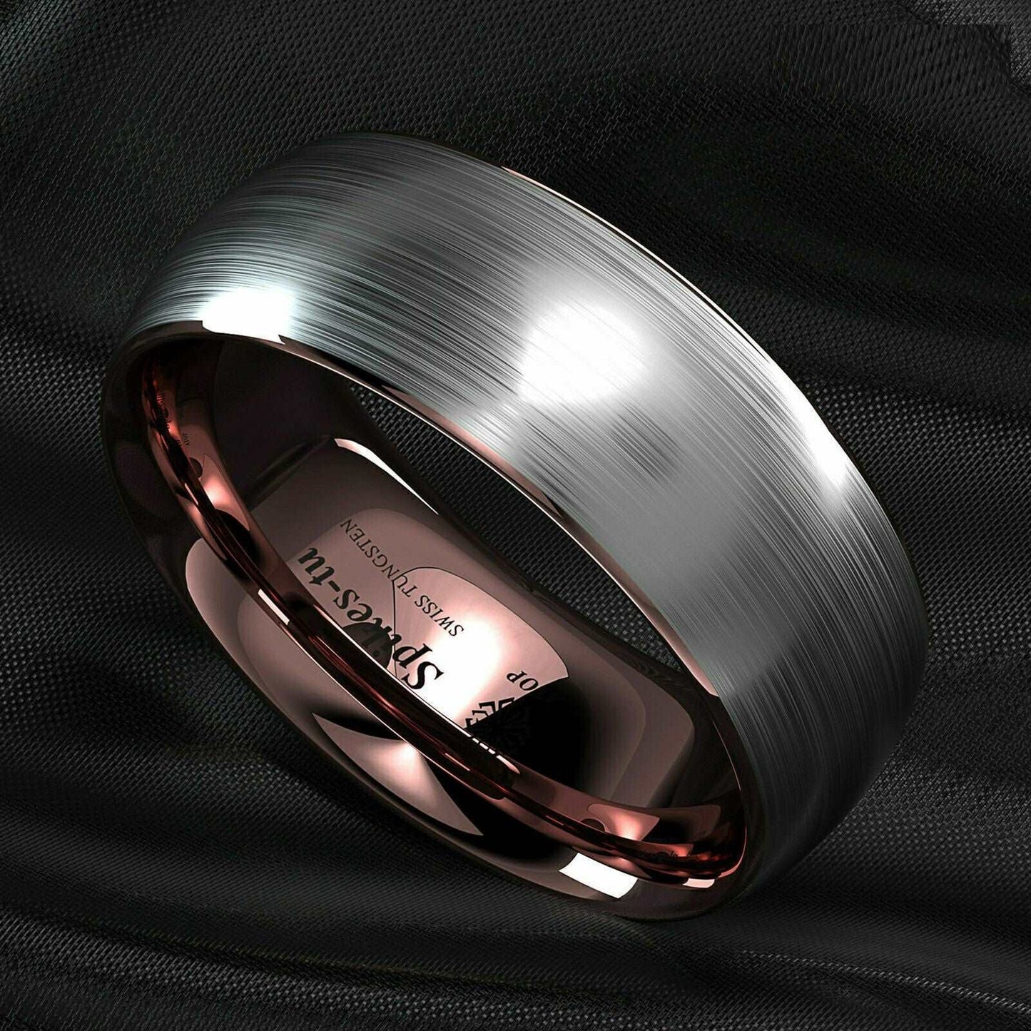 Rose Gold Silver Brushed Tungsten Ring 8mm - Mens Rings Australia