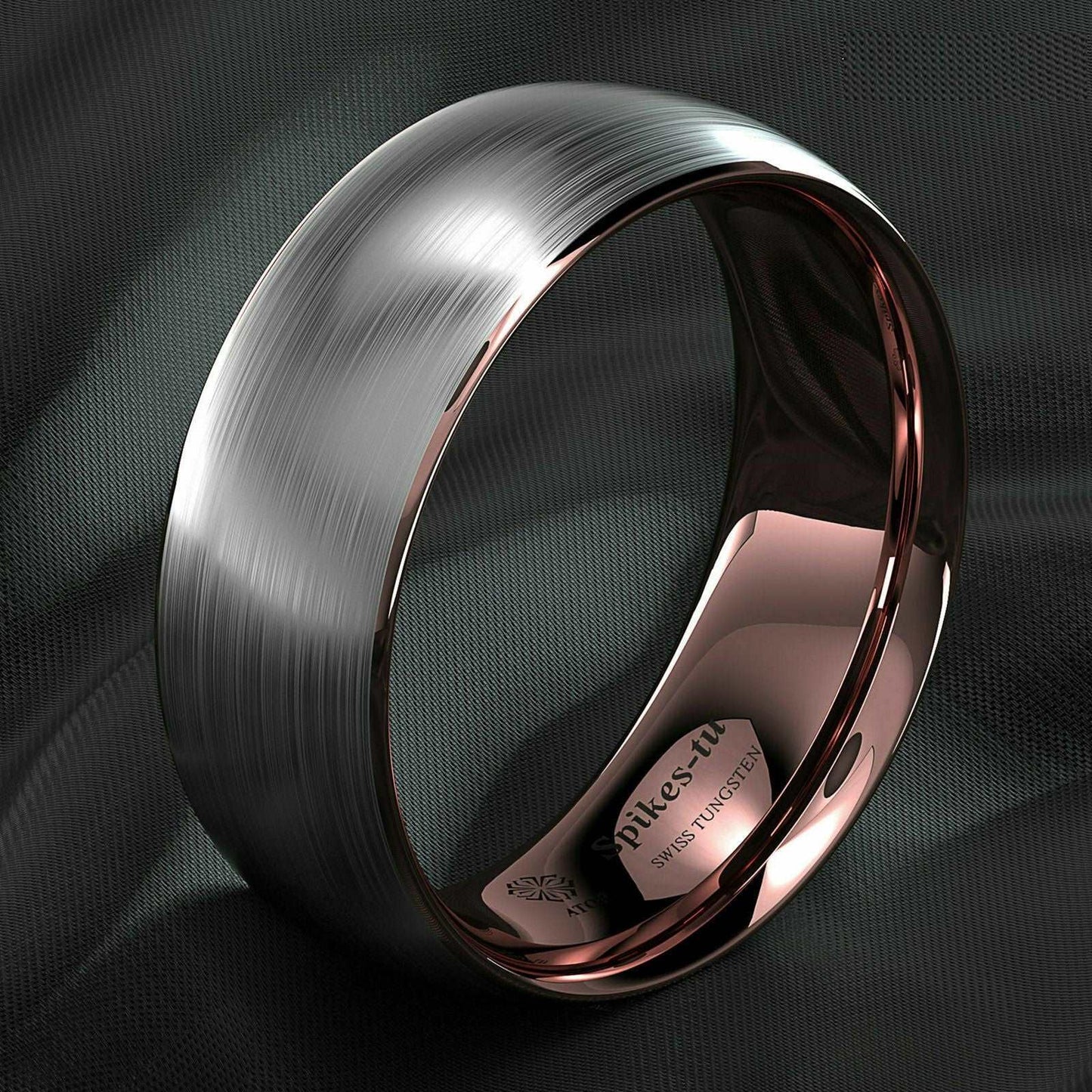 Rose Gold Silver Brushed Tungsten Ring 8mm - Mens Rings Australia