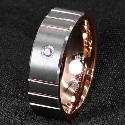 Rose Gold Silver Diamonds Tungsten Ring 8mm