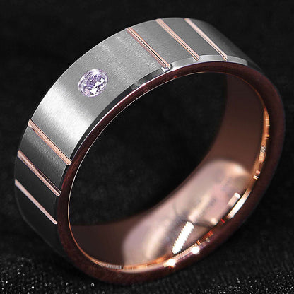 Rose Gold Silver Diamonds Tungsten Ring 8mm