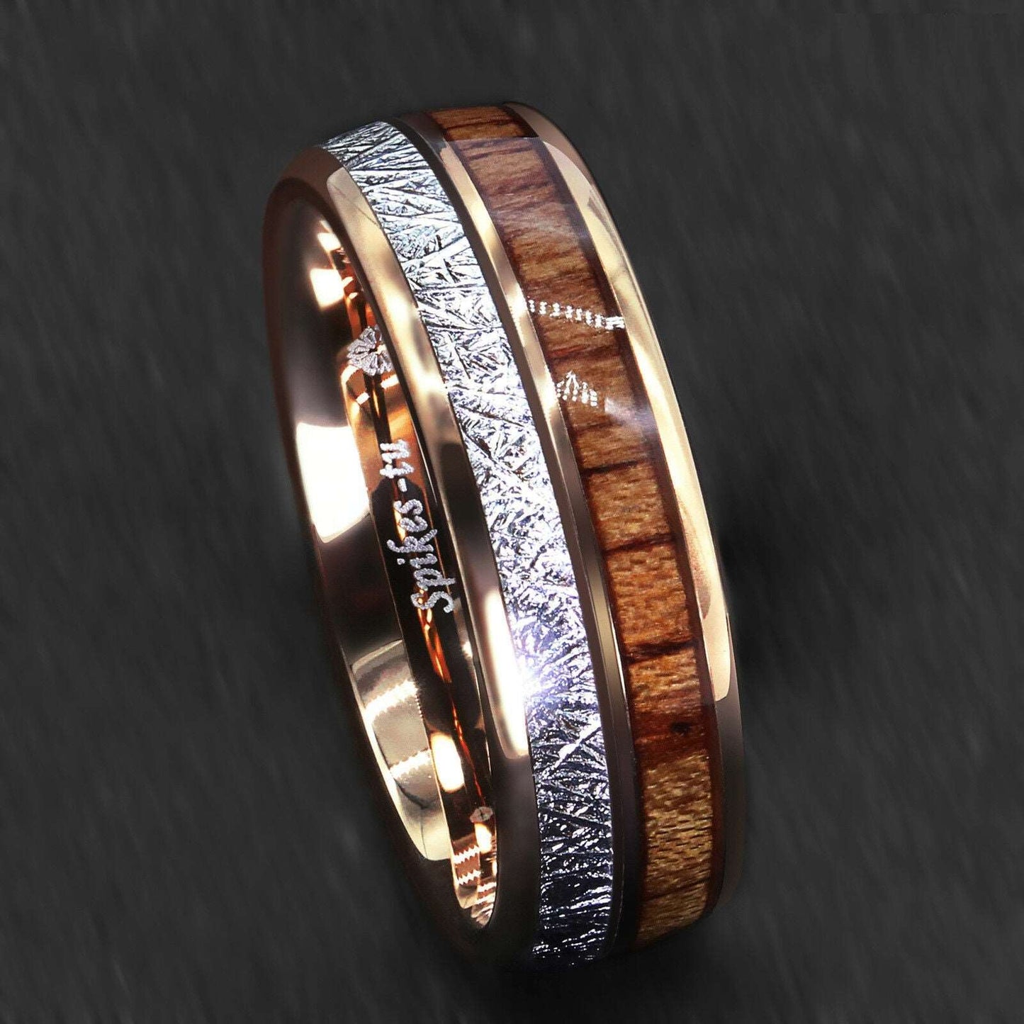 Rose Gold Silver Koa Tungsten Ring (8mm)